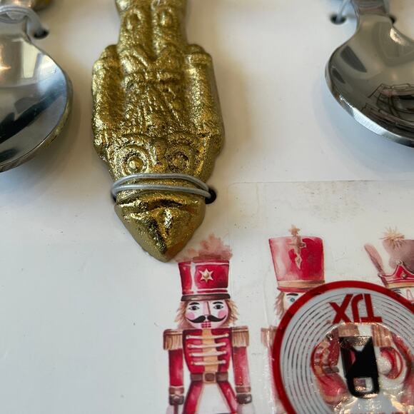 Holiday Gold Nutcracker Spoon Set of 4 Small 5in Stainless Steel Christmas New - Picture 3 of 9